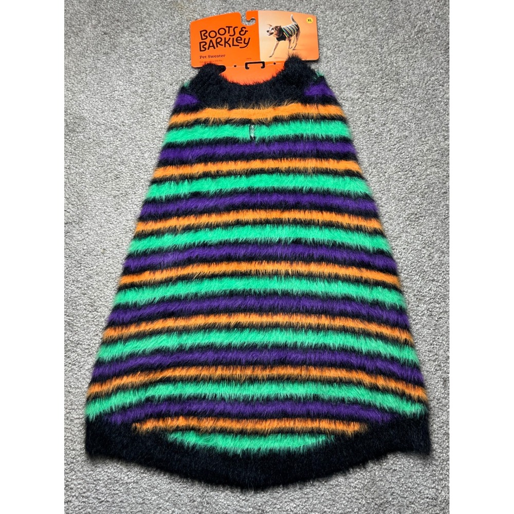 Boots & Barkley Halloween Striped Eyelash Knit Pet Sweater Multi-Color XL